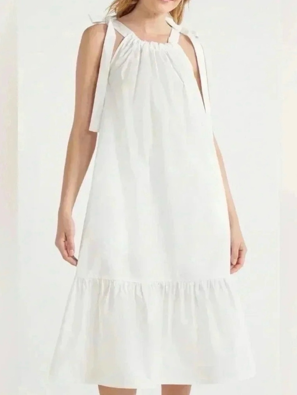 Tie-Shoulder White Midi Dress